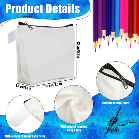 12 Pack Blank Canvas Makeup Bags Bulk DIY Craft Zipper Pencil Pouch Bag Multipurpose Cosmetic Toiletry Pouch Organizer Case for Travel Storage Sublimation, 7.5 x 5.1 x 1.8 Inch Saintrygo