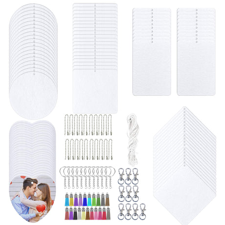 Allazone 160 PCS Sublimation Air Freshener Sheet Set 100 PCS 5 Shape Car Scented Hanging Sheets Felt Air Freshener with Rope, Tassel, Wave Bead Chain for Car Home Use and Decor Allazone