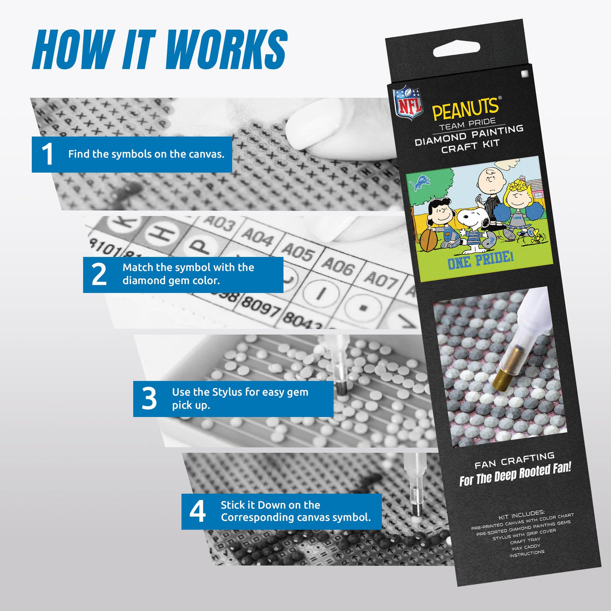 Sporticulture Snoopy Detroit Lions NFL Diamond Painting Craft Kit – Officially Licensed DIY Fan Art, Includes Pre-Sorted Gems, Stylus, Tray, and Instructions – Perfect for Framing and Display Sporticulture