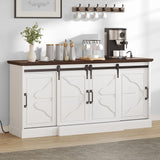 DWVO 63'' Buffet Storage Cabinet, 32'' Tall Farmhouse Sideboard Cabinet with Power Outlets and Sliding Doors, Large Coffee Bar Cabinets for Kitchen, Living Room, White/Brown DWVO