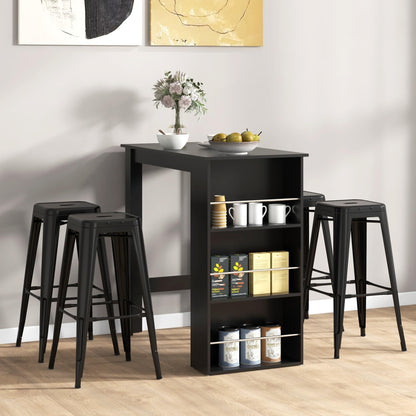 HOMCOM Stylish Black Bar Table with 3-Tier Storage Shelves for Kitchen and Dining Spaces