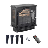 Electric Fireplace Infrared Heater with Remote Control 3D Electric Heater Fireplace 18" Electric Fireplace Stove Adjustable Brightness and Heating, 1500W Electric Fireplace Freestanding, Black GOAWGO