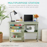 Best Choice Products Folding Sewing Table Multipurpose Craft Station & Side Desk with Compact Design, Wheels, Shelves, Storage Trays, Pegs, Magnetic Doors, Metal Doorknobs - White Best Choice Products