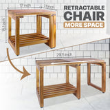 SENSUNIQ Acacia Adjustable Length Shower Stool, 29.5 in Transfer Bench with Storage Shelf, Inside Shower Stool for Shaving Legs, Bath Seat in Bathroom, Inside Shower for Adults Seniors Elderly SENSUNIQ