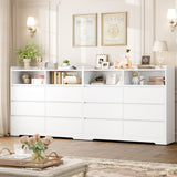 FOTOSOK White Dresser, 47.2" White Modern Chest of Drawers with 2 Open Cabinets, Handless Design Dresser with 6 Drawers, Wood Dressers Storage Drawers for Home & Office FOTOSOK