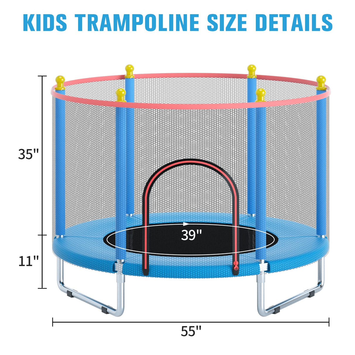 Trampoline for Kids, Telawah Adjustable Toddler Trampoline, Indoor/Outdoor Mini Baby Trampoline with Enclosure Net, No-Gap Safe Design, Trampoline Jumping Mat Gifts for Children Telawah