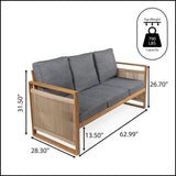 JONATHAN Y SFB1002B Gable 3-Seat Mid-Century Modern Roped Acacia Wood Outdoor Sofa with Cushions Scandinavian, Classic, Transitional, Industrial for Backyard, Patio, Porch, Gray/Teak Brown JONATHAN Y