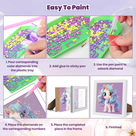 Genius maker Diamond Art Kits with Frame, 5D Diamond Art Kits, Unicorn Diamond Gem Art for Girls Boys, Diamond Dots Kits, Painting Arts and Crafts for Home Wall Decor(7x7inch) Genius maker