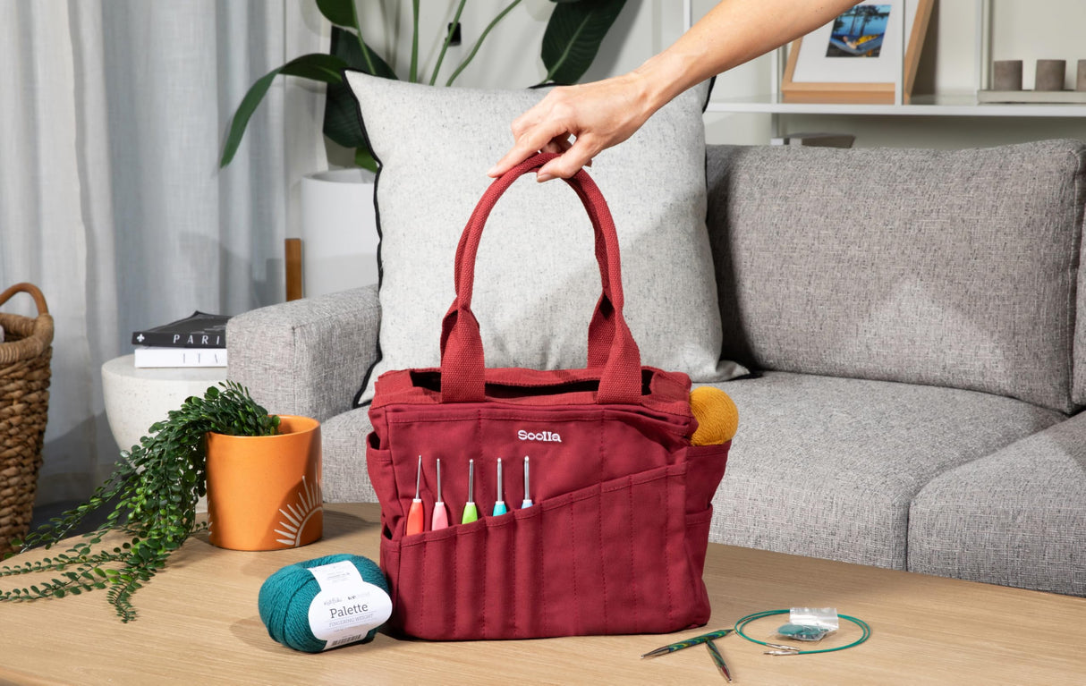 Soolla Studio Bag: Pottery Tool Bag, Art Supply Storage, Knitting Yarn Organizer, Crochet Projects, & Washable Craft Tote, 30 Pockets, 25+ Canvas Colors, Student Artist Gift (Ganja Green) Soolla