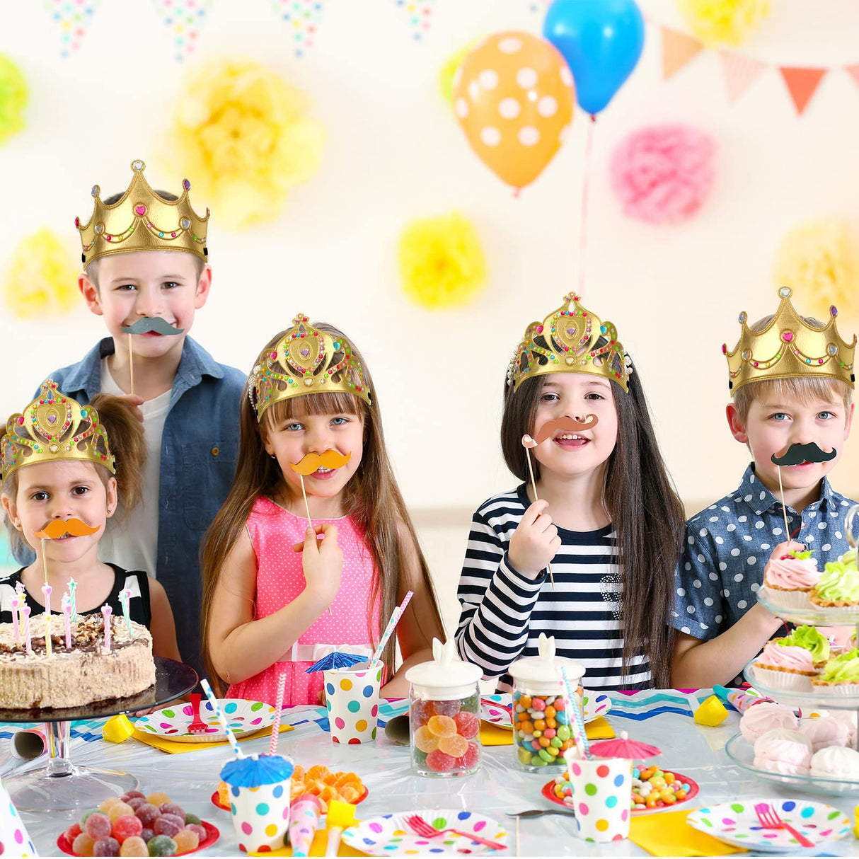 Jexine 100 Pieces Foam Crowns Set for Kids Princess Tiaras Making Kits 60 Pcs Foam Princess Crowns and 40 Sheets Crystal Diamond Sticker for Kids' Party Supplies Decoration Craft Jexine