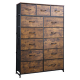 WLIVE Tall Dresser for Bedroom with 13 Drawers, Storage Dresser Organizer Unit, Fabric Dresser for Bedroom, Closet, Chest of Drawers, Steel Frame, Wood Top, Rustic Brown Wood Grain Print WLIVE