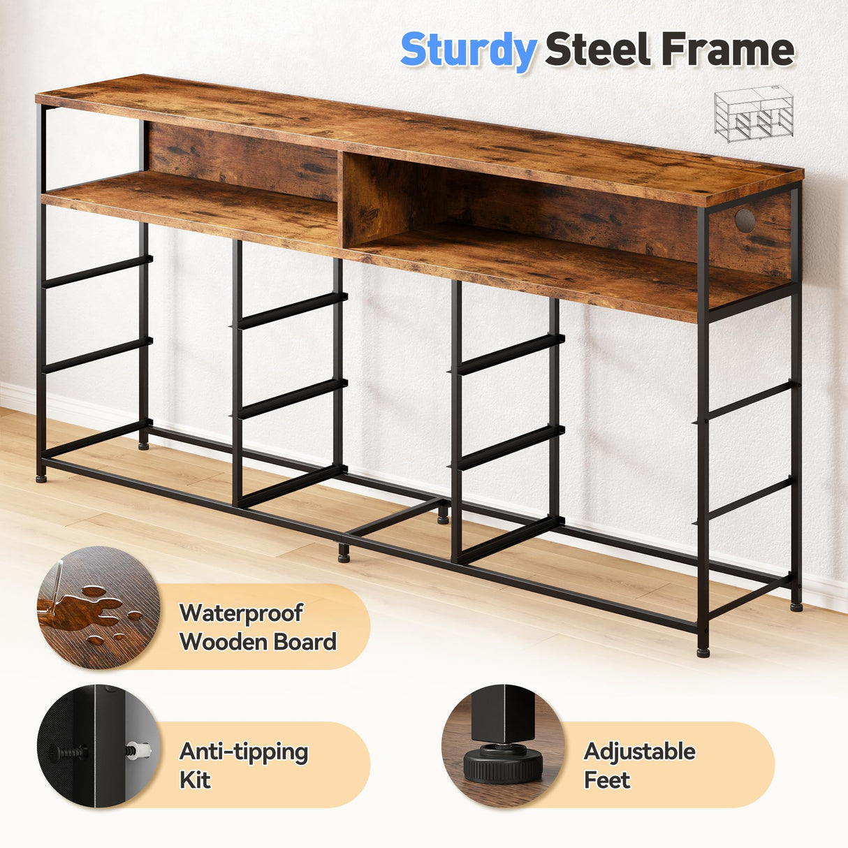 EnHomee 55" W Dresser TV Stand with Power Outlet & LED Lights for 65" TV, Dresser for Bedroom with 9 Fabric Drawers, TV Stand for Bedroom Long Dressers Console Table 55''W*11.8''*35.5'', Rustic Brown EnHomee