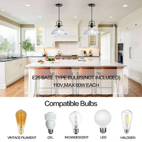 Zlepmlla Glass Pendant Light，Black Pendant Light Fixtures with Seeded Glass Shade, Adjustable Height Hanging Lights for Hallway, Kitchen Island, Dinning Room（Bulb not Included） Zlepmlla