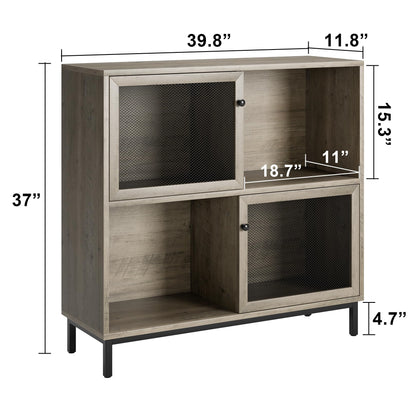 Farmhouse Grey Coffee Bar Cabinet with Sliding Doors & Ample Storage - WoodArtSupply