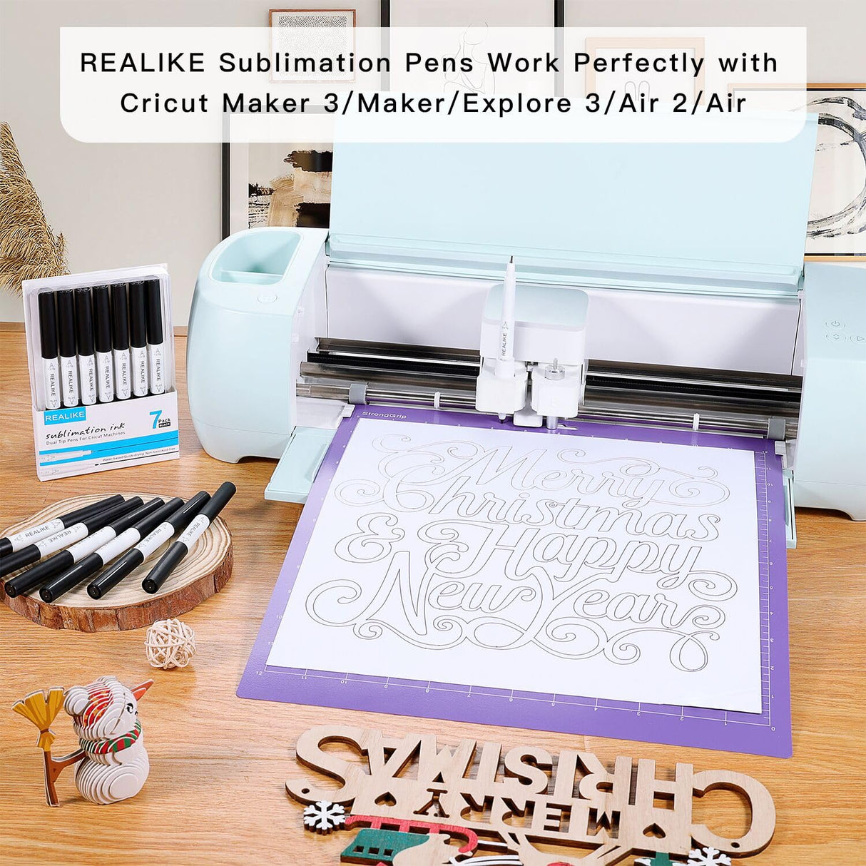 REALIKE Dual Tip Infusible Pens for Cricut Maker 3/Maker/Explore 3/Air 2/Air, Black Pens Set of 7 Pack Dual Tip Sublimation Markers Pens for Cricut Mug Press/Heat Press (0.4 Tip & 1.0 Tip) REALIKE