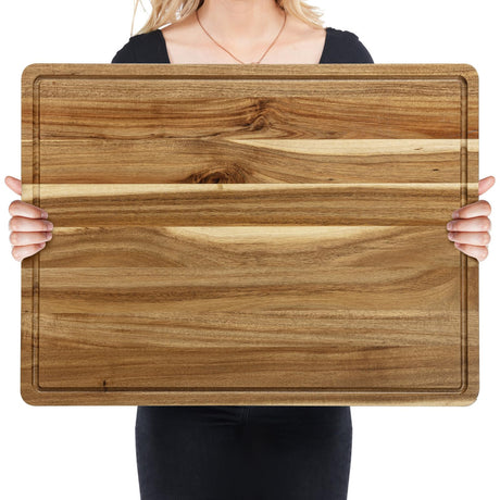 24 x 18 Inch Large Acacia Wood Cutting Board, Reversible Wooden Butcher Block Cutting Board with Juice Groove, Carving Board for Meat, Turkey, Fashionwu