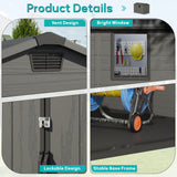 Greesum 6×10FT Plastic Outdoor Storage Shed with Floor, Resin Storaged Sheds with Lockable Double Door, Windows & Vents, All-Weather Tool Sheds for Garden, Backyard, Patio, Dark Gray Greesum