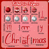 90shine 32PCS Christmas Garage Door Decorations Magnets - Merry Xmas Ball Holiday Refrigerator Fridge Kitchen Decor(Red, Silver) 90shine