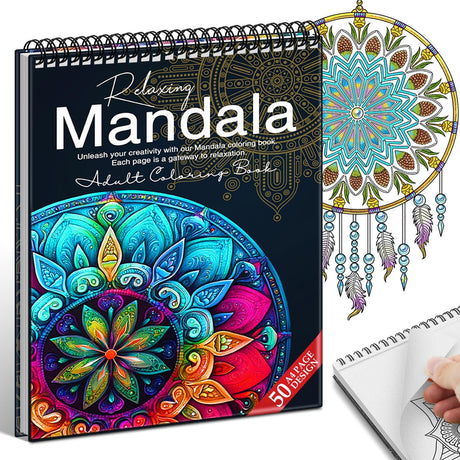 Thick Paper Coloring Books for Adult Relaxation, Mandala Coloring Book for Adult Women Relaxation Spiral Bound Adult Coloring Book with 50 Pages Hand-Drawn Design for Stress Relief, Hardback Covers ADEVIAN