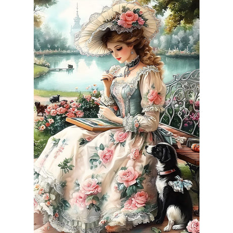 MXJSUA DIY Lady Diamond Painting Kits for Adults, Vintage Diamond Gem Art Painting for Beginners, Diamond Picture with Full Round Drill Dots Craft Set Gift, 12 * 16 Inch MXJSUA