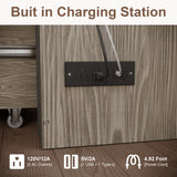 KCGKCG Queen Murphy Bed with Storage & Charging Station, Murphy Cabinet Bed with Large Storage Drawer for Guest Bedroom, Living Room, Office or Small Room, Full Foldable Platform Bed (Grey, Queen) KCGKCG