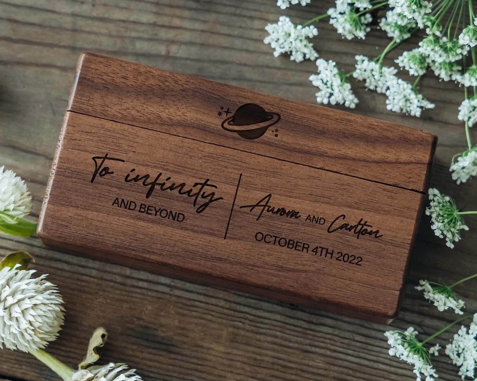 lmllml Custom Double Ring Box - Personalized Wooden Wedding Ring Box for 2 Rings Engraved Proposal Ceremony Ring Bearer Box, Wood Boho Box, Walnut - WoodArtSupply