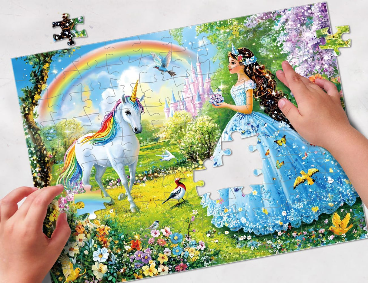 Fishwisdom Pack of 2, 100 Piece Jigsaw Puzzles for Adults and Teens and Kids Family Happy Games Princess Unicorns Puzzles fishwisdom