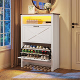 YITAHOME Shoe Cabinet with 2 Flip Drawers, Entryway Shoe Storage Cabinet with Open Shelves and Led Light, Free Standing Hidden Shoe Rack Storage Organizer for Entryway/Hallway/Closet, White YITAHOME