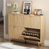 DAMCROP Fluted Shoe Cabinet Storage with 4 Flip Drawers, Wood Narrow Hidden Shoe Cabinet with Metal Legs & Adjustable Shelf for Entryway, Freestanding Slim Shoe Rack Organizer for Hallway Living Room DAMCROP