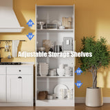 Housoul 71" Tall Pantry Cabinet with 4 Doors, Kitchen Pantry Storage Cabinet, Freestanding Larder Cupboard, Kitchen Hutch, Utility Pantry with Gold Handles for Dining Room, Bathroom, White Housoul