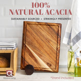 Contour Wood Cutting Board - Large Acacia Butcher Block Chopping Board for Kitchen w/Stand, Sustainable Wood, Juice Groove - Doubles as 4 Compartment Apace Living