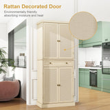 UZUGUL Kitchen Pantry Cabinet with Adjustable Shelf,72'' Tall Rattan Pantry Storage Cabinet with 4 Door and Drawer, Bedroom Wardrobe, Tall Storage Cabinet for Living Room UZUGUL
