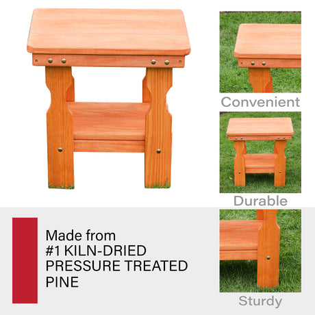 Amish Casual Heavy Duty Outdoor Wood End Table in Cedar Stain - Quality Crafted in The USA from Treated Pine by Amish Artisans Amish Casual