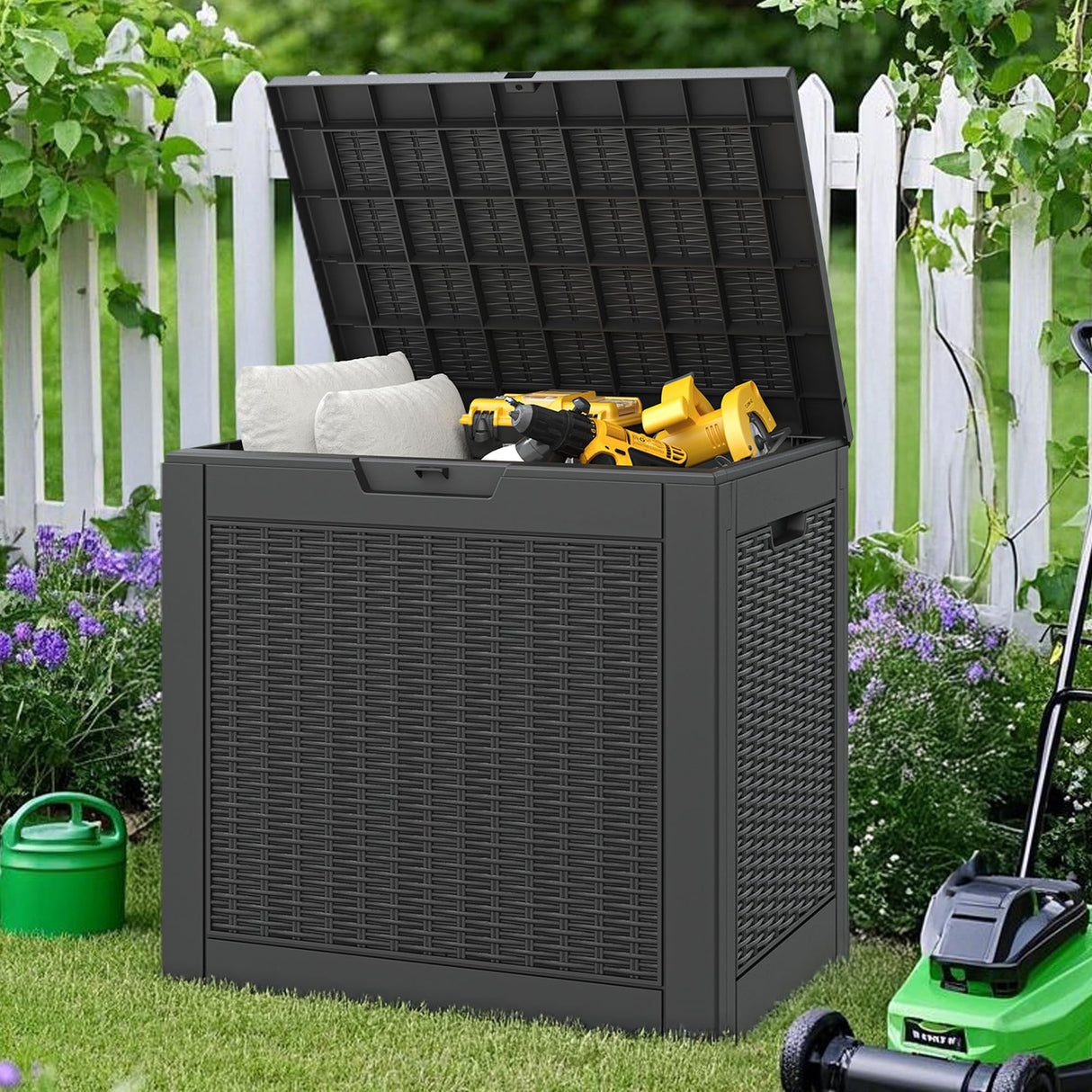 NUNU LAB 31 Gallon Outdoor Storage Box Waterproof,Indoor Outside Deck Box,Backyard Storage Bin For Package Delivery,Garden Tools,Patio Cushions,Pool Accessories,Storage Bench Lockable Lid NUNU LAB