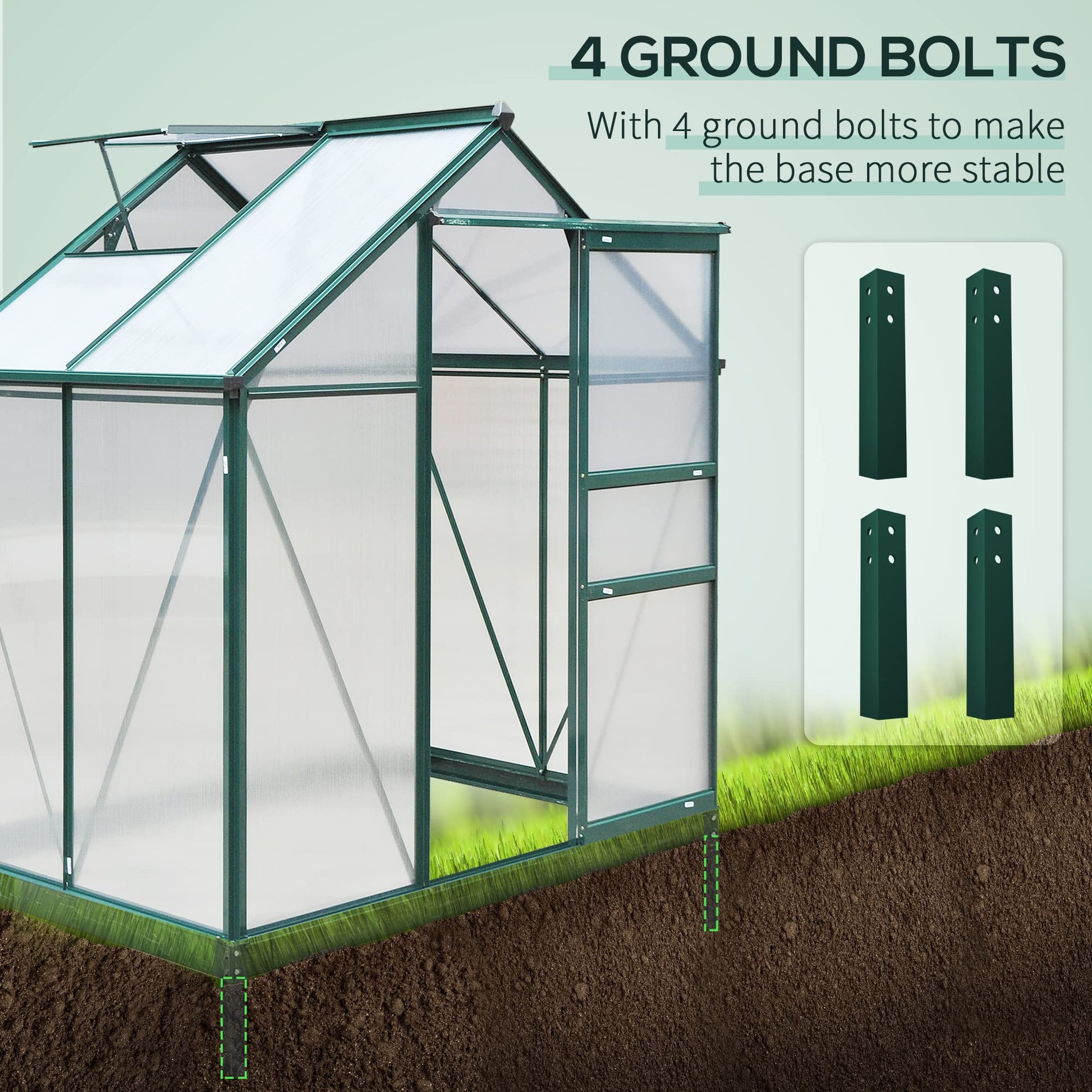 Outsunny 6' x 4' x 6.5' Polycarbonate Greenhouse, Heavy Duty Outdoor Aluminum Walk-in Green House Kit with Rain Gutter, Vent and Door for Backyard Garden, Dark Green - WoodArtSupply