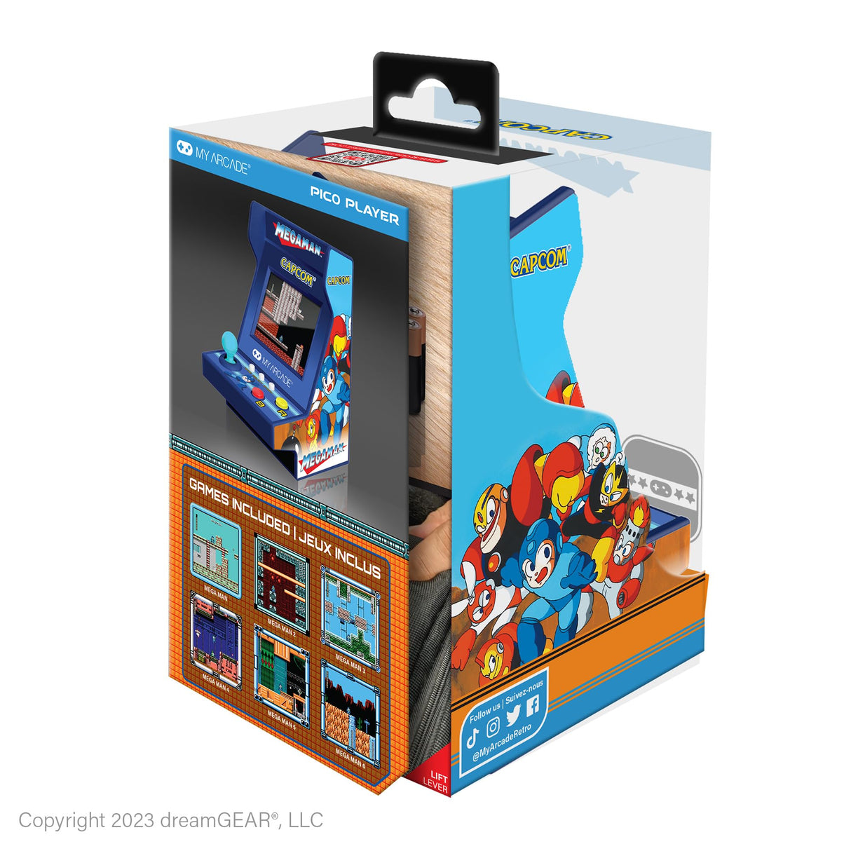 MY ARCADE Mega-Man Pico Player: 3.7" Playable Portable Tiny Arcade Machine with 6 Retro Games, 2" Screen Color Display, Small My Arcade