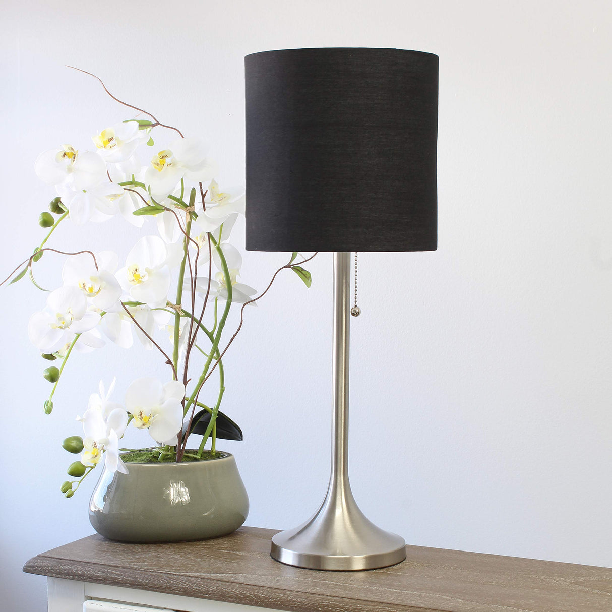 Simple Designs LT1076-BNB Tapered Fabric Drum Shade Table Lamp, Brushed Nickel and Black Simple Designs