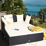 HAPPYGRILL Outdoor Daybed Rattan Wicker Patio Daybed with Padded Cushions Pillows and Sturdy Aluminum Foot, Patio Sofa Furniture Set for Garden Porch Poolside HAPPYGRILL