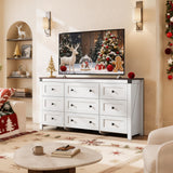 WLIVE Farmhouse Dresser for Bedroom, 63" Wide 9 Drawer Dresser Storage Organizer, Wood Chest of Drawers for Bedroom, TV Stand for 70 inch TV, for Living Room, Hallway, Ball Bearing Slide (White) WLIVE