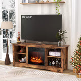 Tangkula TV Stand with 18” Electric Fireplace, for Flat Screen TVs Up to 65” with Adjustable Shelves, Fireplace TV Cabinet with Remote Control, Thermostat & Adjustable Flame Brightness (Rustic Brown) Tangkula