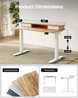 FEZIBO 55 x 24 Inch Height Adjustable Electric Standing Desk with Double Drawer, Stand Up Desk with Storage Shelf, Light Rustic FEZIBO