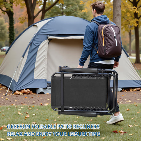 Greesum Zero Gravity Chairs Set of 2 Adjustable Steel Mesh Recliners Beach Deck Lawn Camping Patio Foldable Lounge Chair with Cup Holder Trays and Pillows,Dark Black Greesum