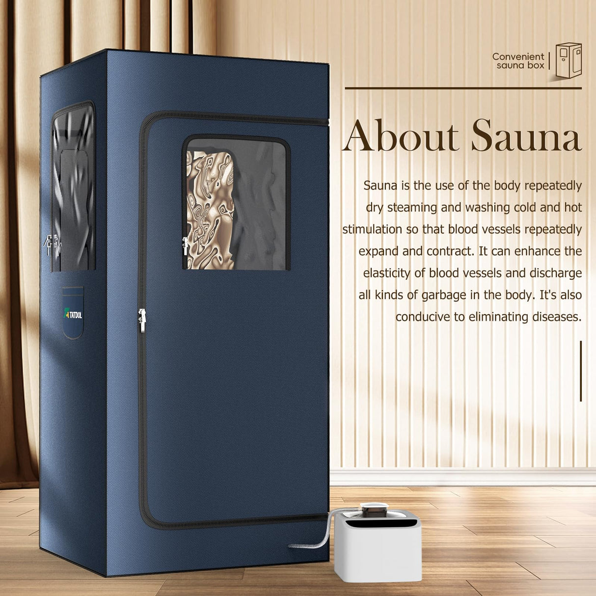 Portable Home Steam Sauna Box, Full Size Personal Sauna Tent for Home Spa, Indoor Sauna Relaxation Kit with 2.6L & 1000 Watt Steam Generator, Remote Control, Foldable Chair, Foot Rest, Mat TATDOL