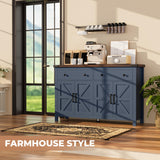 VVFLU Buffet Cabinet with Storage Farmhouse with 4 Doors and 2 Drawers, 55'' Large Kitchen Storage Cabinet Blue Wood Coffee Bar Buffet Sideboard for Kitchen, Dining Room, Living Room VVFLU