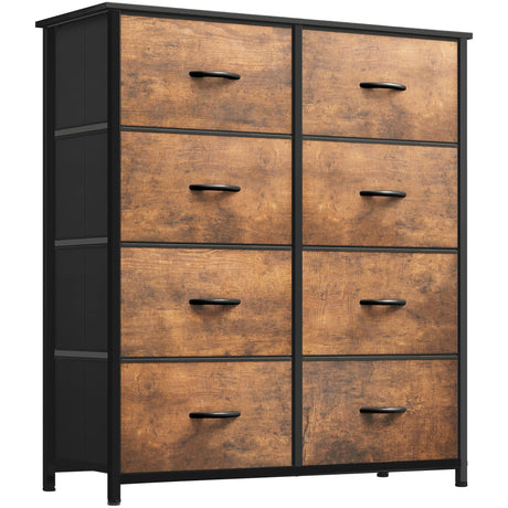 YITAHOME 8-Drawer Fabric Dresser, Furniture Storage Tower Cabinet, Organizer for Bedroom, Living Room, Hallway, Closet, Sturdy Steel Frame, Wooden Top, Easy-to-Pull Fabric Bins, Rustic Brown YITAHOME