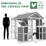 YOPTO Outdoor Wooden Chicken Coop for 10 Chickens,Large Hen House Poultry Habitat Pet Hutch Run Cage with 2 Chicken Nesting Boxes,Walk in Chicken Coops Run W/Ramp and Run,Waterproof Roof,(80"×82"×69") YOPTO