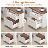 SEDETA Farmhouse L Shaped Standing Desk, 55 inch Height Adjustable Corner Desk with Storage Drawers, Standing Computer Desks with Power Outlets for Home Office, White SEDETA