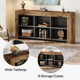 Tribesigns 63-Inch Long Console Table, Rustic Wood Entryway Table with 6 Storage Cubes, Industrial Narrow Sofa Table Behind Couch Table for Living Room, Hallway Tribesigns