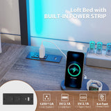 Loft Bed Twin Size with Desk and 5 Storage Drawers, Twin Loft Bed with LED Lights and Charging Station, Metal Bunk Bed Frame with Ladder, Clothes Rail,Noise Free for Small Bedroom,Oak Gray Dnxao