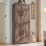 JXQTLINGMU 72" Tall Storage Cabinet, Farmhouse Pantry Cabinet with Door Shelves, Drawer and Magnetic Catches, Rustic Wood Organizer for Kitchen, Bathroom, Living Room, Rustic Brown JXQTLINGMU